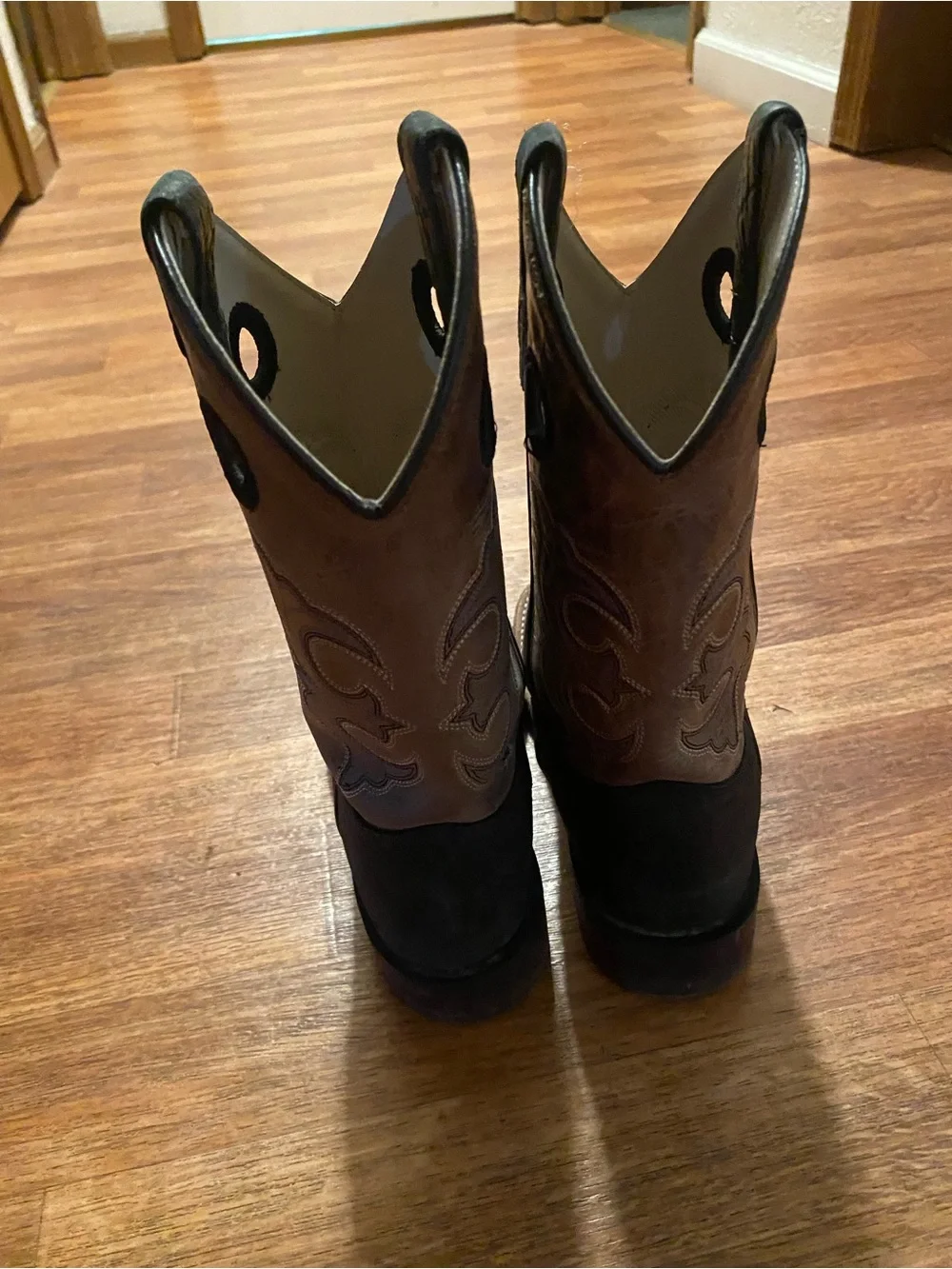 Old West Black Foot Brown Shaft Western Pull-On Boots Boys size 5